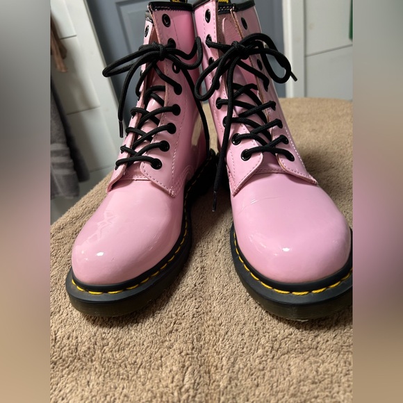Dr. Martens Shoes - Doc Martens pale pink patent leather style 1460 combat boots. Worn once? Size 8